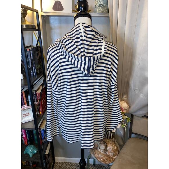 Lou & Grey Womens Small Striped Hoodie Organic Cotton NWT Navy White $69.50 - Picture 5 of 10